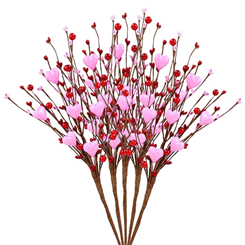 Zwmbyn 5Pcs Artificial Red Berry Stems Valentines Day Floral Picks, Heart Shaped Glitter Berry Branches For Valentine’s Day Gifts & Decorations, Fake Flower Arrangement Bouquet For Home Wedding Decor #TOP14