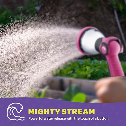 Image of Hose Nozzle [Pink] Heavy Duty Hose Sprayer With 10 Adjustable Watering Patterns. Thumb Control Design, Comfortable Ergonomic Grip, Garden Hose Nozzle for Watering Plants & Lawns /Fun showers /Cleaning