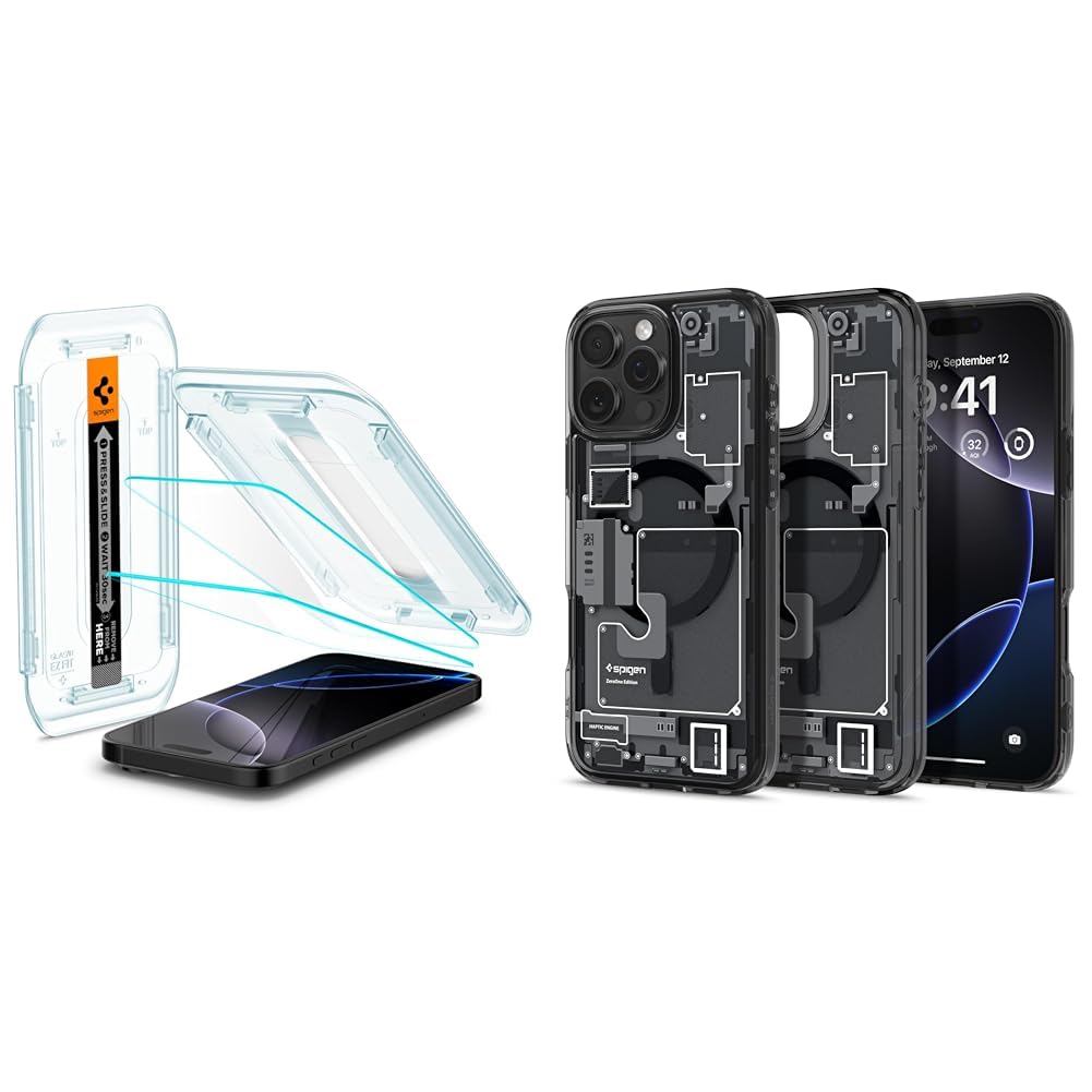Spigen iPhone 16 Pro Cam Ekran Koruyucu Kolay Kurulum Glas.tR EZ Fit Slim HD (2 Adet) - AGL07928 & iPhone 16 Pro Kılıf Ultra Hybrid MagFit MagSafe özellikli Zero One - ACS08135