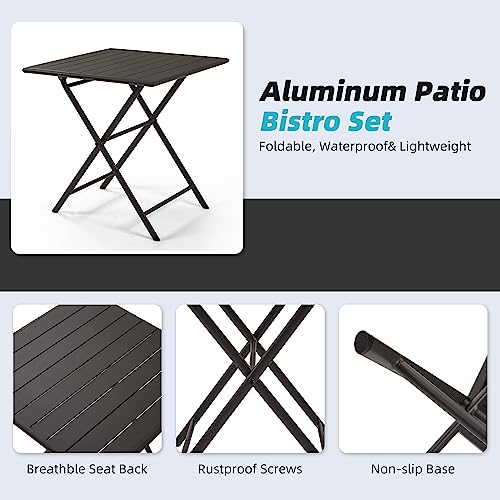Eongdn RICS07 3 Pieces Patio Bistro Set, Padded Folding Aluminum Table And 2 Chairs thumb #1