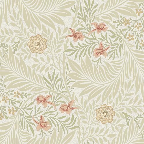 VEELIKE Cream Larkspur William Morris Wallpaper Cottage Botanical Nature Peel and Stick Wallpaper for Bedroom 17.7''x118'' Removable Flower Wall Paper Self Adhesive Contact Paper for Walls Shelves