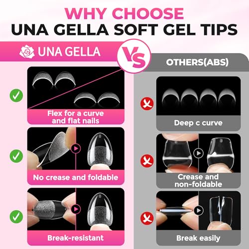 Image of UNA GELLA Extra Short Almond Nail Tips Kit, 120Pcs Nail Tips With Gel Glue | Non-rechargeable Mini LED Nail Lamp for Nails Extension DIY Salon at Home 12 Sizes