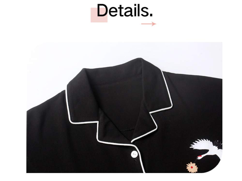 YUHOOE Conjunto De Pijamas De Mujer,Negro Sexy 2 Piezas Pijama De Algodón Ropa De Dormir con Botones De Invierno De Manga Larga Y Bottom Pjs Set Nightwear Lounge Sets Loungewear,Negro,XXL