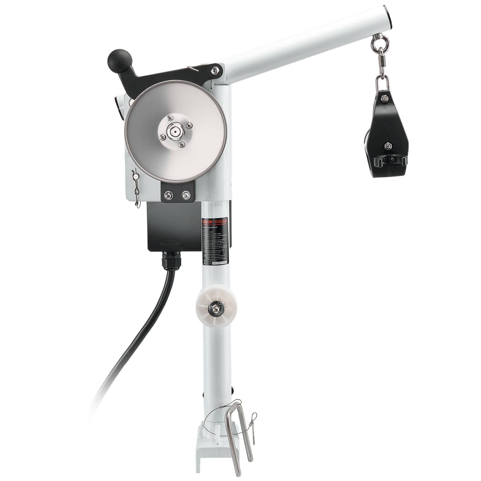 VEVOR Treuil de Pêche Bateau Électrique, 12 V CC 1200 W, Capacité de Levage 90 kg, Vitesse de Ligne 35 m/min, Rotation 360°, Résistant à la Corrosion, pour Levage de Piège à Crabes, Crevettes, Homards