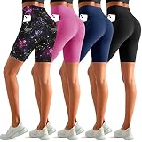 iceROSE 4 Pack Biker Shorts Women with Pockets, 8" High Waist Black Workout Shorts for Gym Yoga Runn