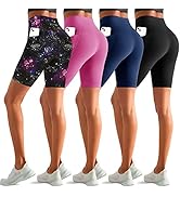 iceROSE 4 Pack Biker Shorts Women with Pockets, 8" High Waist Black Workout Shorts for Gym Yoga R...