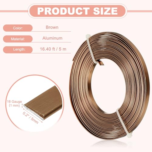 Image of uxcell 18 Gauge Flat Aluminum Wire, 16.40 ft 5mm Wide Aluminum Crafts Wire for Flower Bonsai Crafts Carving DIY Bezel Sculpting Gem Metal Wrap, Brown