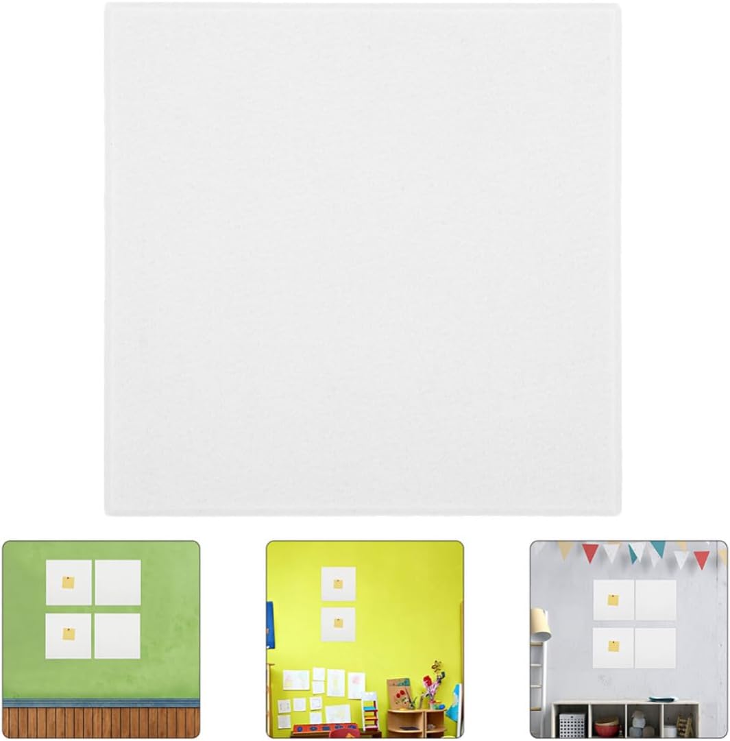4pcs White Felt Wall Tiles Bulletin Board Panels for Living Rooms and Bedrooms, Multifunctional Square Felt Boards with Acoustic Soundproofing and Modern Decorative Style