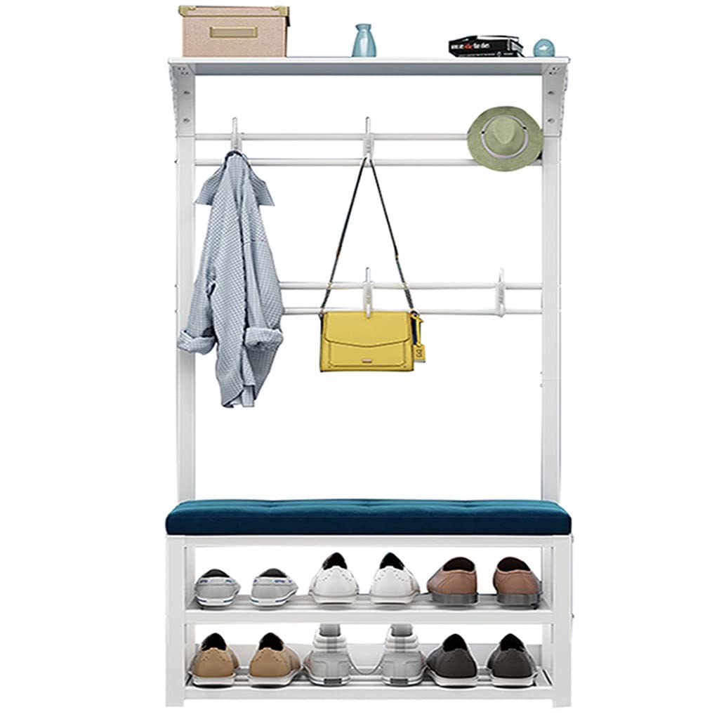 Banc à chaussures 80 cm avec porte-manteau et assise rembourrée pour entrée