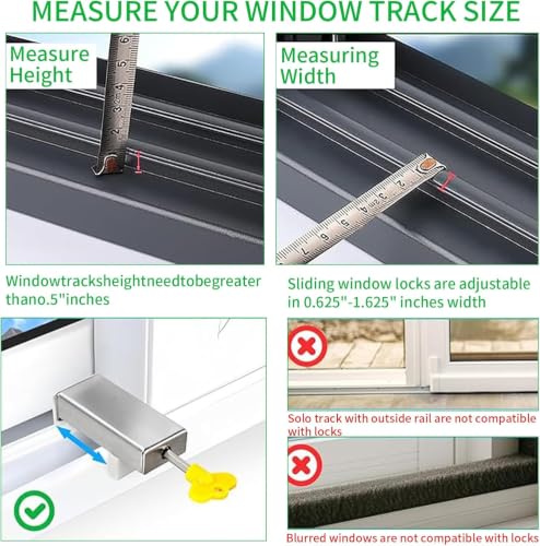 Image of Inralimot Sliding Window Locks with Keys (1 Set), 0.66-1.65 Inch Adjustable Child Safety Locks for Vertical and Horizontal Windows, Stainless Steel Security Lock for Patio Doors, No Tools Needed