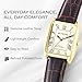 Miykon Vintage Watches for Men - Tank Square Gold Analog Watch with Brown Genuine Leather Wrist Strap for Classic Dress - Japanese Quartz, Waterproof to 100ft