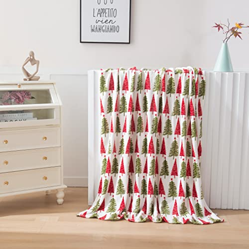 Elegant Comfort Velvet Touch Ultra Plush Christmas Holiday Printed Fleece Throw/Blanket-50 x 60inch, (Cream Christmas Tree), 50 x 60 inch - image 2