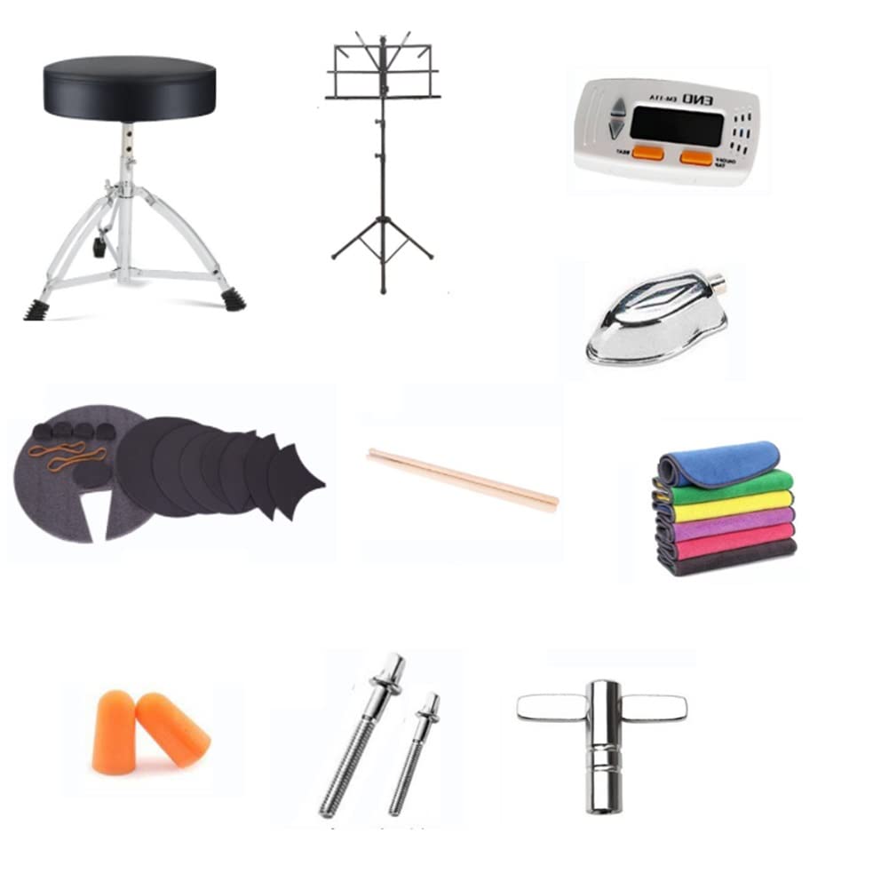 Set di Batteria per Adulti, Set di Batteria a 5 Pezzi Full Size Set di Batteria per Adulti Completo Muto Integrato con Supporti per Piatti, Sgabello, Pedale per Batteria, Bacchette