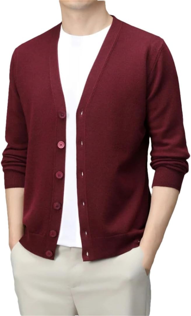 Mens Lightweight Cardigan Sweater Loose Casual Button Down Knitted Sweater Long Sleeve V Neck Knit Cardigan