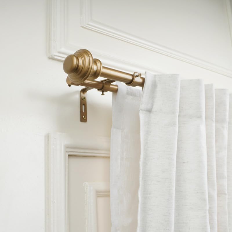 Decor Mart 48"-88" Adjustable Double Curtain Rod For Door & Windows With Brackets Set Curtains Hanging Extendable Iron Metal Pipe Holder With Typho Gold Metal Finial 2