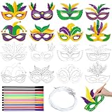 Lenwen 16 Pcs Mardi Gras Coloring Masks Color Your Own Mardi Gras Masks Diy Carnival Masquerade Craft Kits With Pens For Masquerade Birthday Classroom Activities Party Supplies(Carnival)