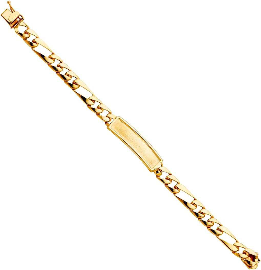 JewelryWeb 14k Yellow Gold Thin Metal Stamped Figaro Link Framed ID Bracelet Identification Bracelet for Women
