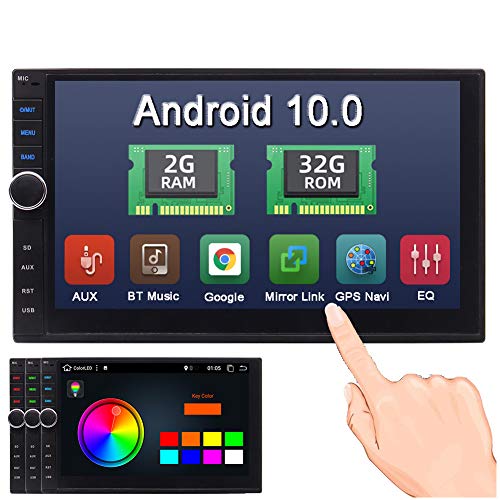 Android 10.0 Car Radio Double Din Car Stereo GPS Navigation 2G+32G Bluetooth Head Unit 7 inch Touchscreen 2 Din Car Audio Video Player Support Phone Mirror OBD2 3G/4G/WiFi USB SD AUX + Backup Camera