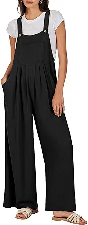 Caracilia Women's Overalls Wide Leg Jumpsuit Casual Loose Sleeveless Adjustable Straps Bib Rompers Outfits With Pockets