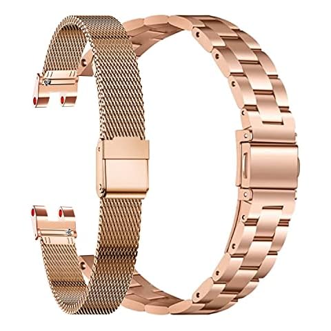 EANWireless Compatible for Garmin Lily Band, Metal Classic Stainless Steel Strap+Metal Mesh Wristband Replacement Slim Accessory Fit for Garmin Lily Smartwatch Women Dressy, Rose Gold+Rose Gold Cover