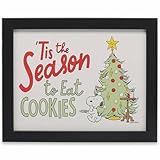 Open Road Brands Peanuts Snoopy 'Tis the Season to Eat Cookies Framed Wood Wall Art - Cute Snoopy Christmas Picture for Living Room Decor