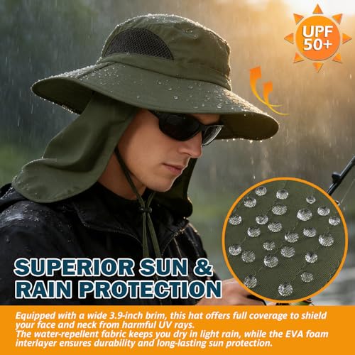 Image of Wide Brim Sun Bucket Hat, Waterproof Boonie Hat for Men & Women | UPF 50+ UV Protection, Adjustable Fit, Chin Strap & Sweatband, Foldable Durable for Fishing Hiking Garden Beach