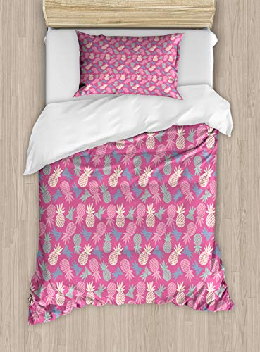 Ambesonne Fruits Duvet Cover Set, Hipster Exotic Pineapples Graphic Tropic