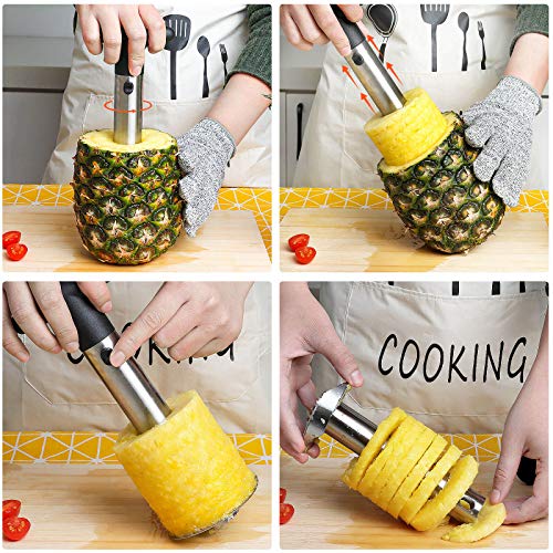 Asdirne Pineapple Cutter, Pineapple Corer with Food Grade Stainless Steel Blade and ABS Grip, Pineapple Peeler with A Cut-Proof Glove, 9.4 Inch, Black - Thumbnail 2