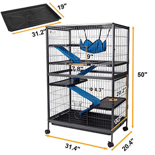50" H 4 Tier Steel Plastic Deluxe Small Animal Pet Cage Kit For Guinea Pig Ferret Little Rabbit With Wheels Brakes Hammock Removable Tray And Ladder With Flannel #TOP5