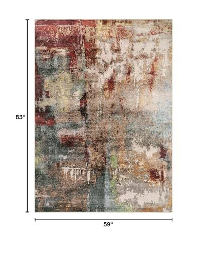 Lahome Modern Abstract 5x7 Area Rugs for Living Room, Washable Bedroom Rug Soft Non Slip Low Pile, Faux Wool Contemporary Carpet for Indoor Floor Decor Home Office Dining Room,Red/Multi