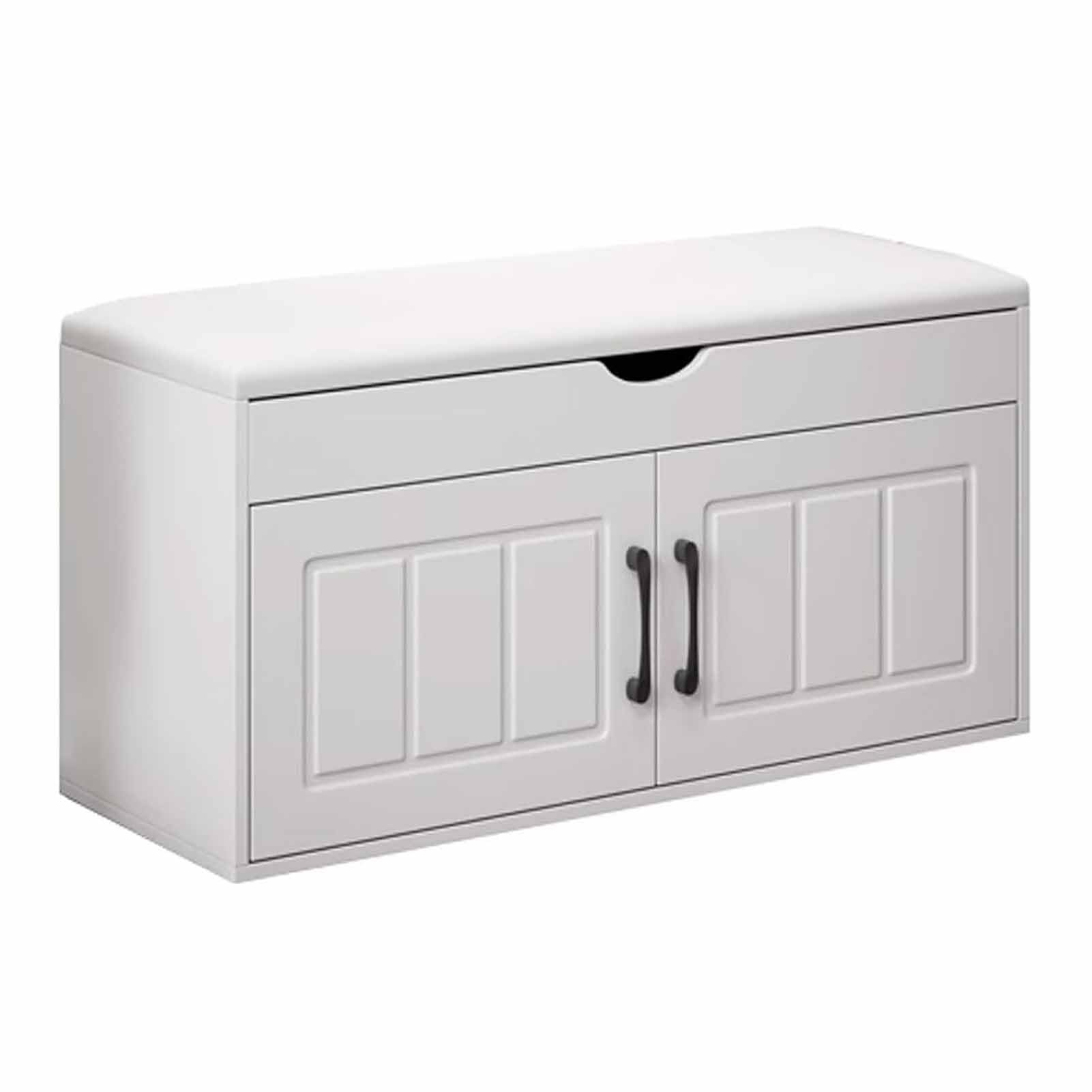 Shoe Bench Entryway Rack Cabinet Hallway Storage with Seat Cushion, Black