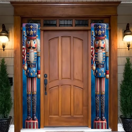 Image of BlissYard Patriotic Nutcracker Door Banner July 4th Hanging Banner Nutcracker Decor for Independence Day Porch Banner Memorial Day Door Cover for Front Porch Wall Patriotic Decorations 12x72 Inch