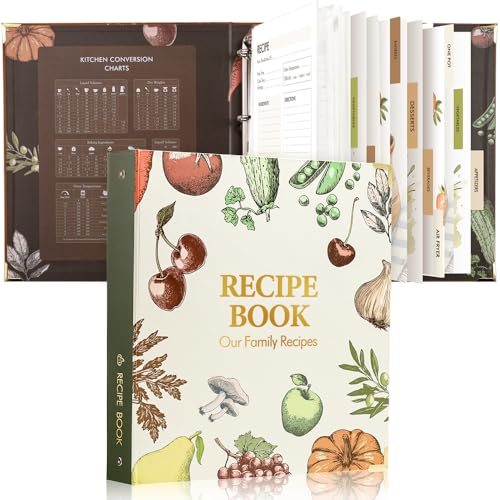 molekaus Recipe Binder 8.5"x11" 4 Ring Set: Waterproof Full Recipe Book to Write in Your Own Recipes - Blank Recipe Binder Organizer with Plastic Sleeves, Recipe Cards, 12 Dividers & Labels,Vegetables