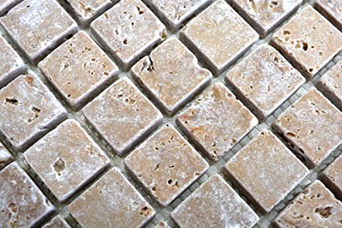 Piastrelle a mosaico, travertino, pietra naturale, noce Noca, antico, travertino MOS43-44023