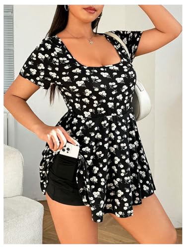 Image of WDIRARA Women's Plus Size Leopard Print Dress Square Neck Short Sleeve Ruffle Hem A Line Dress