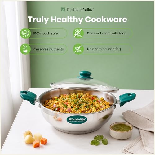 Image of The Indus Valley Stainless Steel Impact Bonded Kadai 2.4 litres | Even Heating Cookware | Induction-Friendly | Heat-Resistant Handle | 100% Toxin-Free | Suitable for Gas & Induction Cooking