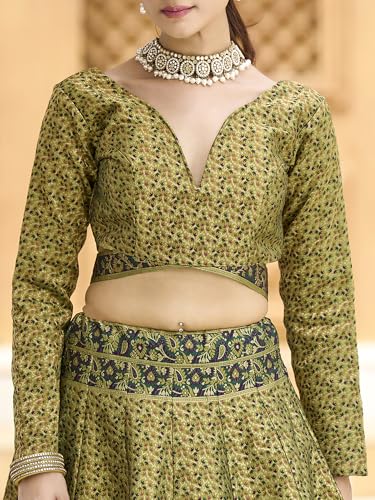 Image of PURVAJA Women's Kanjiwaram Semi-Stitched Lehenga choli