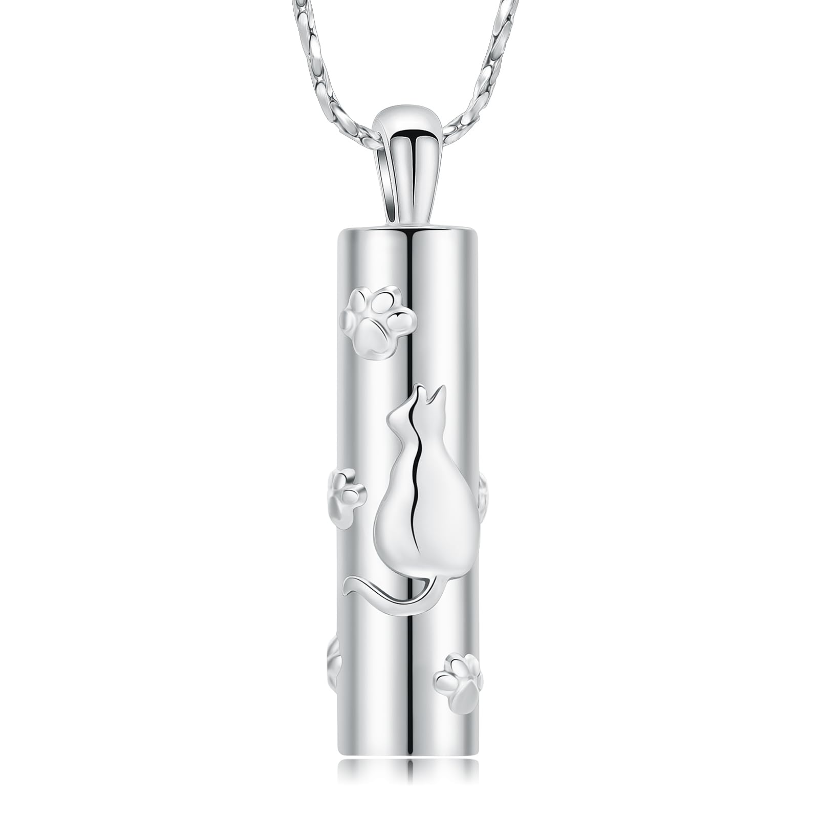 QGJNSGC Urn Necklace for Ashes Pet Paw Print Cylinder Necklace for Ashes for Women Pendant Keepsake for Ashes Memory Cremation Jewelry for Pet Cat's/Dog's Ashes