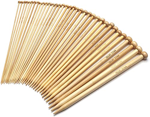 Bambú Agujas de Tejer Agujas de Punto 18 pares,para principiantes y adultos, 25 cm de longitud, punta única, 9 tamaños de 2mm a 10 mm para calcetines, guantes,sombreros y bufandas (beige) Cover