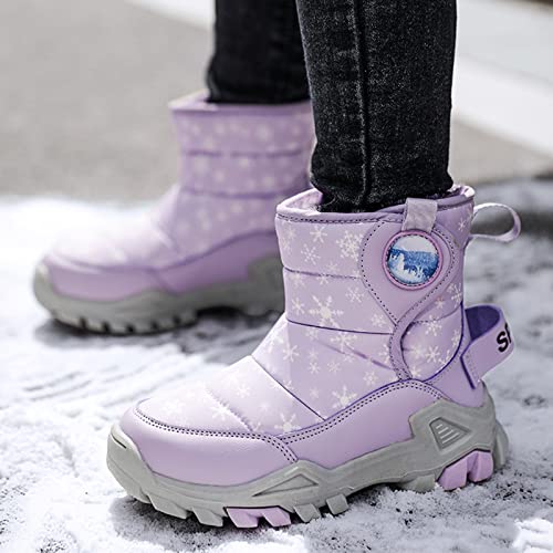 Children Boots Snow Boots Girls Boys OutdoorBoots Waterproof Warm Boots Plush Lined Western Boots for Little Girls (Purple, 9.5-10 Years Big Kids)3