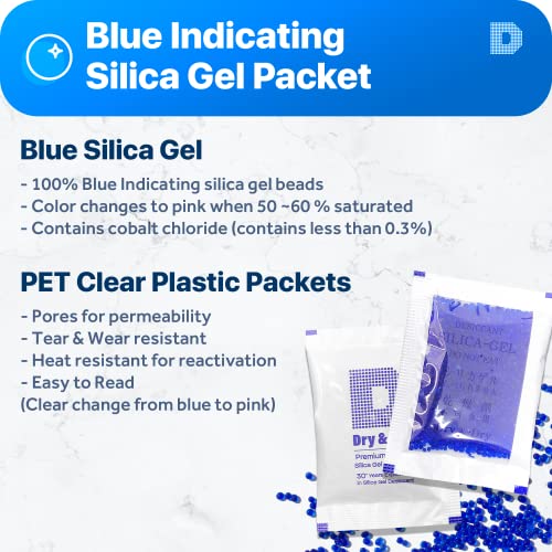 5 Gram [50 Packets] Premium Silica Gel Blue Indicating Silica Gel Packs Desiccant Dehumidifier - Rechargeable Silica Packets For Moisture Absorber Silica Gel Packets #TOP1