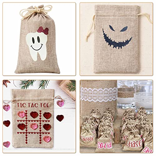 Toocoo 25Pcs Premium Burlap Gift Bags with Drawstring and 25Pcs Gift Tags & String, 4x6 Inch Reusable Gift Bags, Burlap Bags, Linen Sacks Bag for Wedding Favors Party Jewelry Pouches