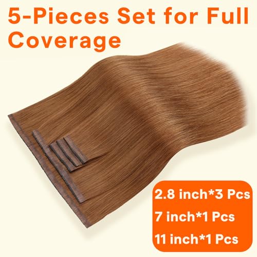Image of Full Shine Butterfly Weft Hair Extensions 20 Inch 5Pcs 100g Full Head | Ginger Pu Holes Weft, Thin Hair Transformation, Wedding Styling, Micro Beads Method, Special Occasion Hair, Natural Blending