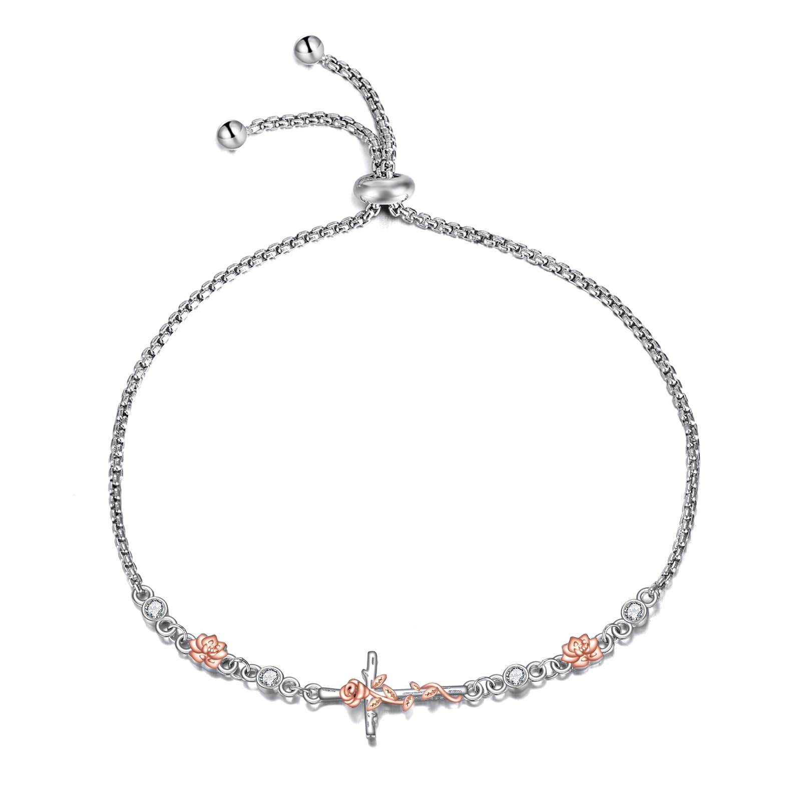 YAFEINI Braccialetto con croce per donne e ragazze, in argento Sterling, con croce cristiana laterale, catena a maglia religiosa, idea regalo