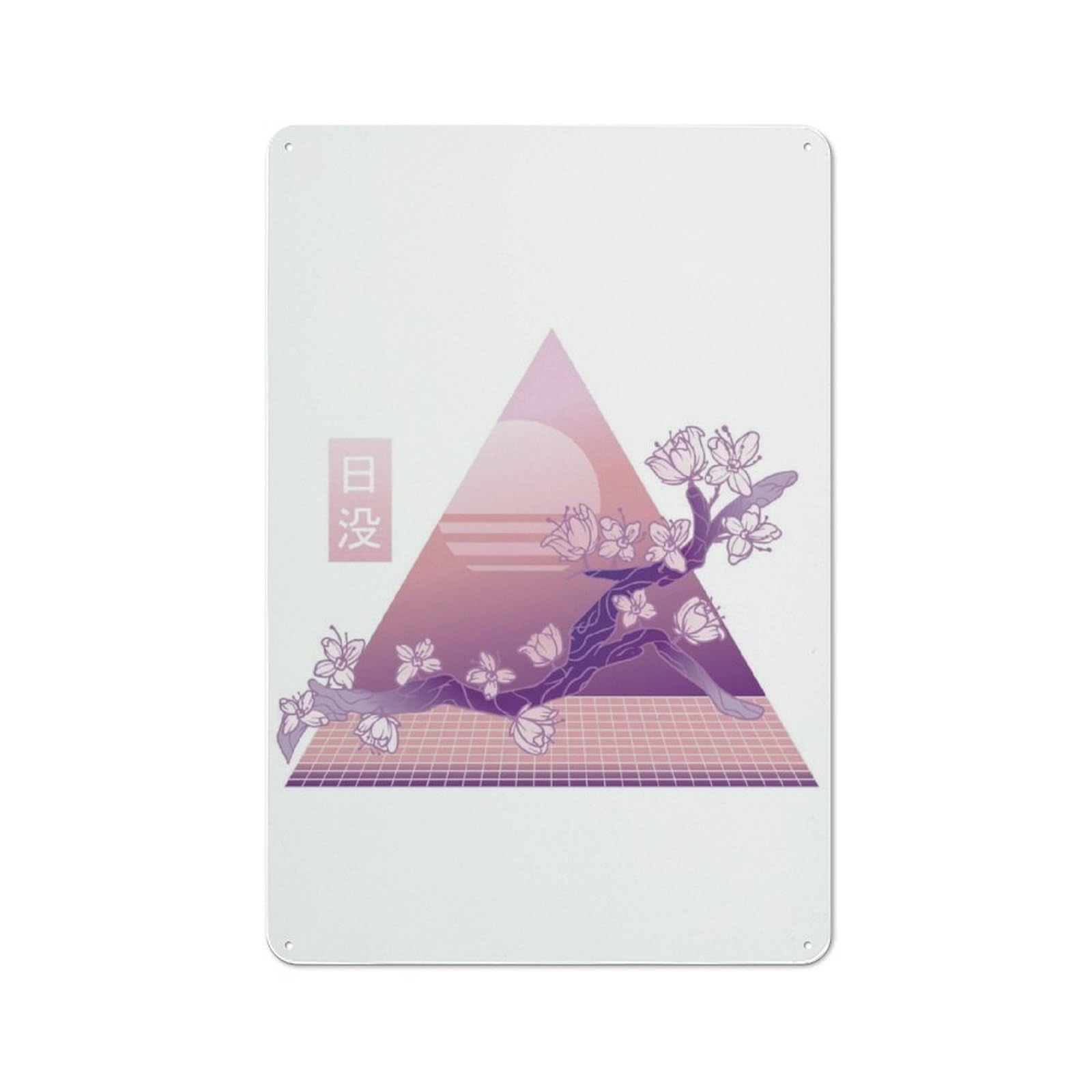 Junmoney Cherry Blossom Vaporwave Tin Sign 30X20cm With For Workshop Wall, Vintage Decor, For Metal Sign Collectors, For Garage And Workshop Walls