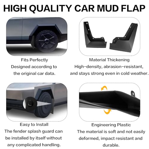 Image of PSLER Fit for Cybertruck 2023 2024 2025 Mud Flaps Set of 4PCS Mud Guard Kit Splash Guards Mudguards Mudflaps with Hardware Kits Accessory Front and Rear for 2023-2025 Cybertruck Accessories