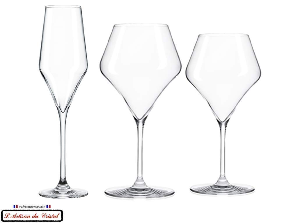 6 Copas de Agua y Vino de Cristal - Service Oenologue (38 cl) - Artisan du Cristal - Caja de regalo - Firmado : Klein 54120 Baccarat France