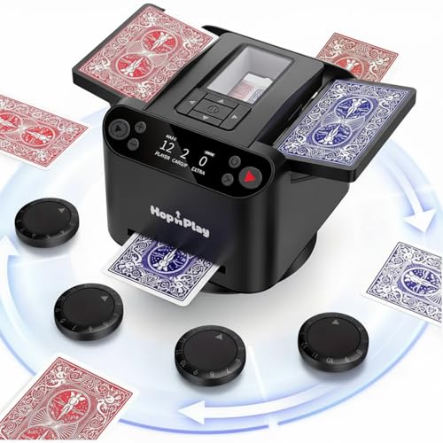 Image of Hop N Play Versatile 2-in-1 Automatic Card Shuffler & Dealer Machine- Efficient Shuffles 2 Decks, 360 Rotation with Wireless Remote,Poker,Blackjack,UNO,Texas Hold'em, for Casino Game Enthusiasts