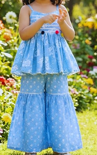 Image of Ethnic kurta for girls | Kids Salwar Suit Set | Girl's Printed top Sharara Dress Set for kids girls