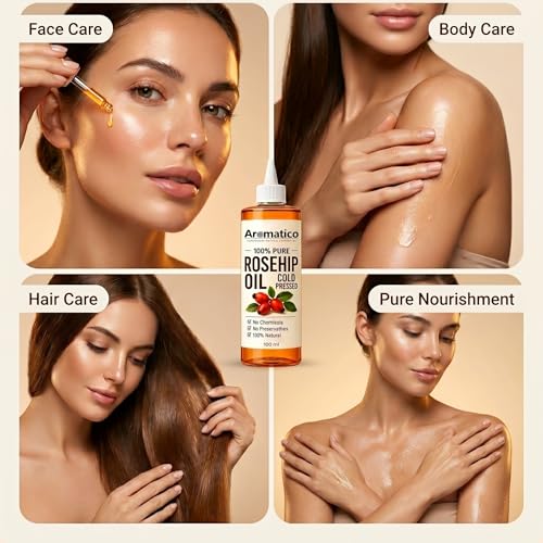 Image of Aromatico - 100% Pure Cold-Pressed Rosehip Oil for Facial and Skin Treatment | Rosehip Seed Oil for Radiant Skin, Lightening Dark Marks, Acne Scars, and Discoloration - 100ml